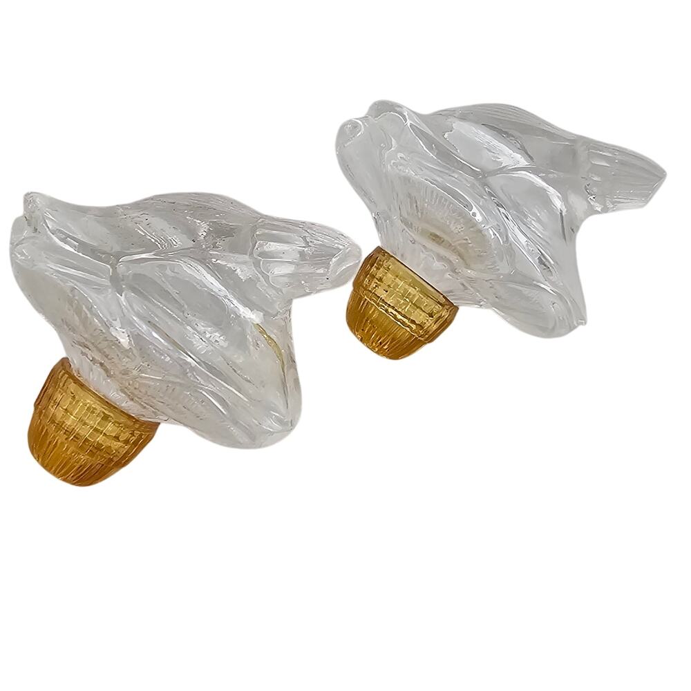 VTG pair glass salt & pepper shakers large flowers amber glass lids